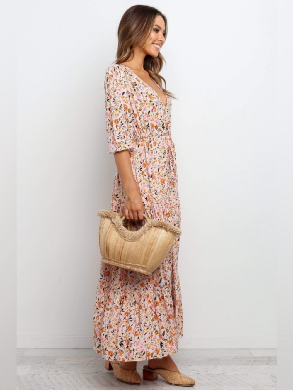 Petal & Pup Kelda Maxi Dress Size Small Floral Beige Orange - Picture 4 of 15